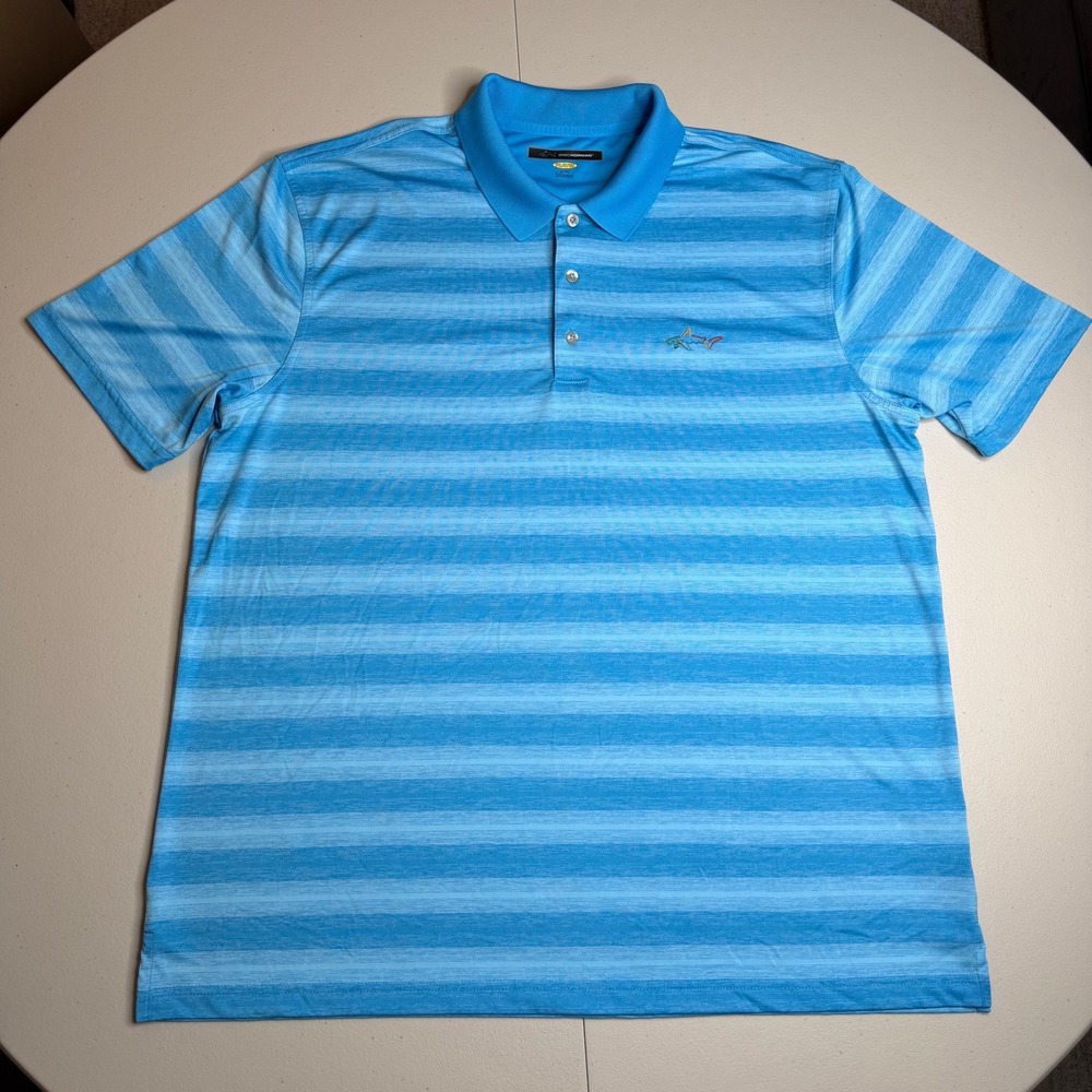Greg Norman Play Dry Mens XL Blue Striped Golf Polo Shirt Short Sleeve‎